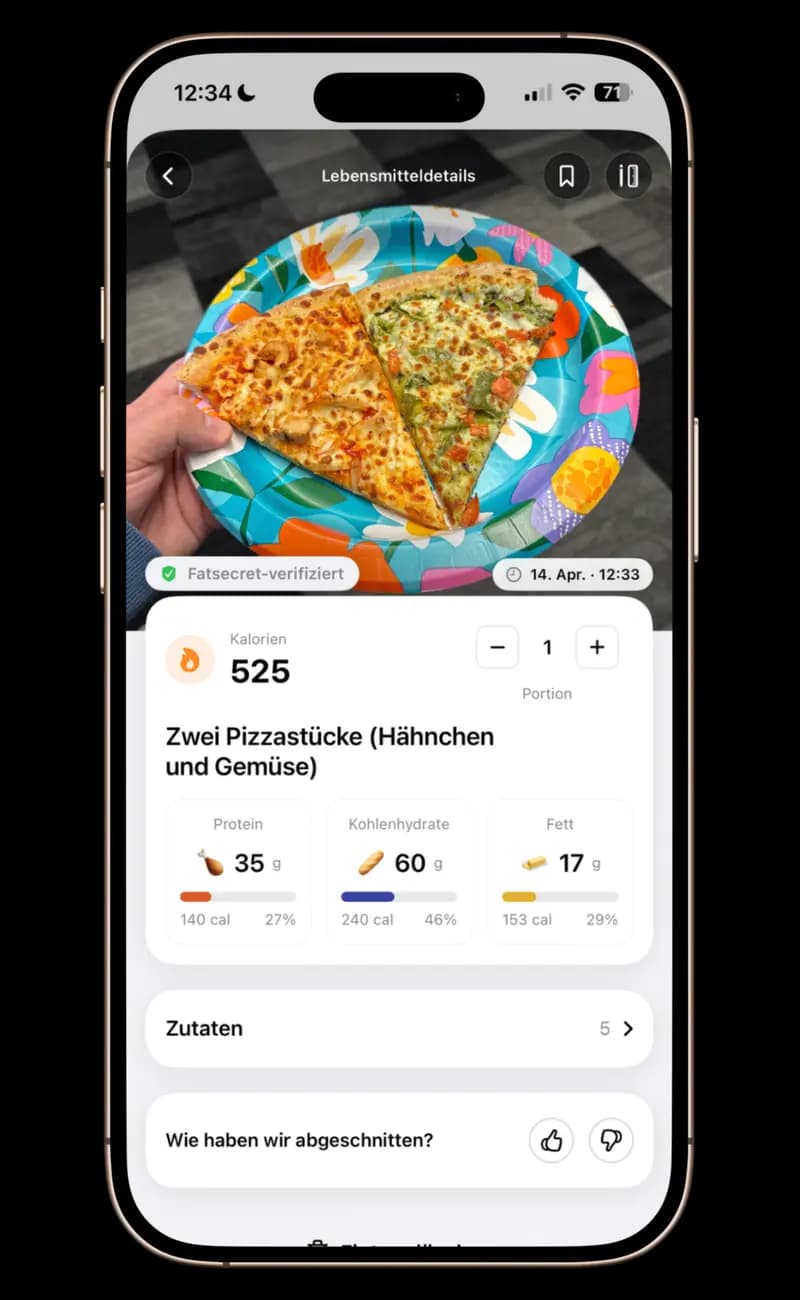 GAYA App zeigt Protokollierung von Essensfotos mit automatischer Kalorienerkennung