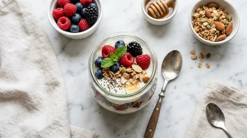 Parfait allo yogurt greco e frutti di bosco
