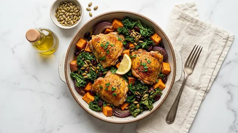 鶏もも肉のロースト さつまいもとケール添え