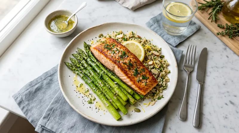 サーモンのソテーとアスパラガス