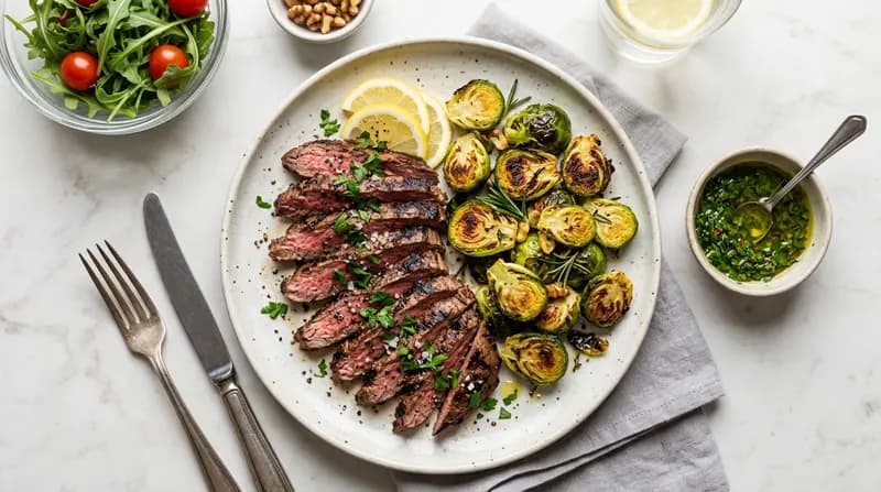 그릴드 플랭크 스테이크와 방울양배추