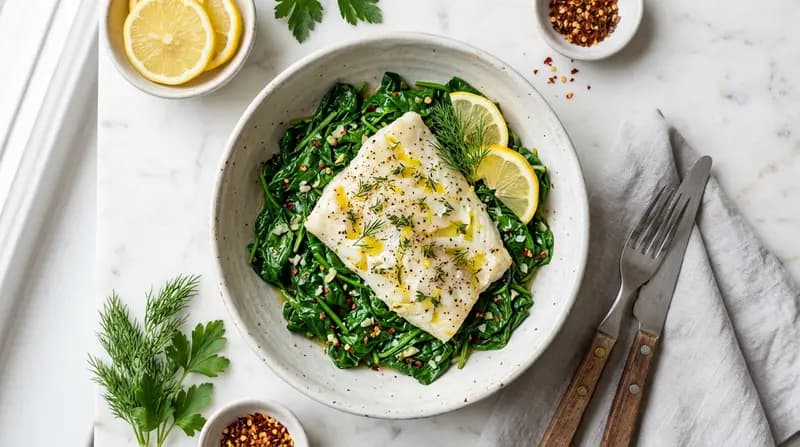 대구 구이와 시금치 볶음