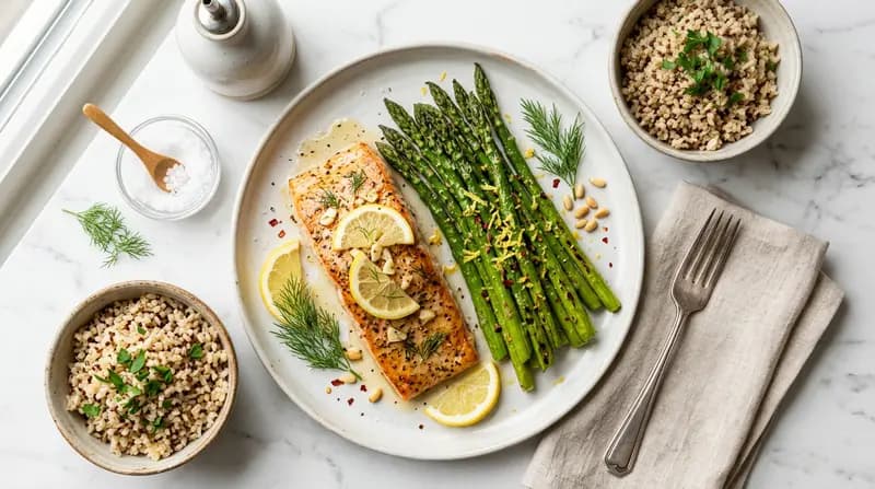 레몬 갈릭 연어와 아스파라거스