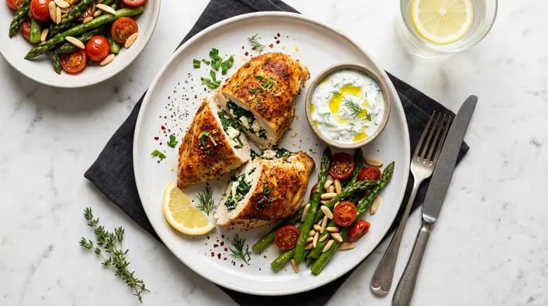 Mit Spinat und Feta gefülltes Hähnchen