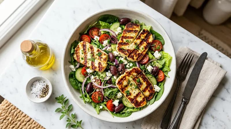 Griechischer Salat mit gegrilltem Halloumi
