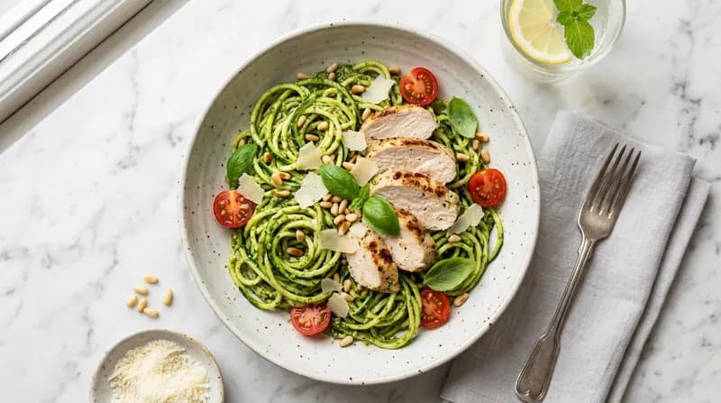 Zoodles di Zucchine con Pesto e Pollo