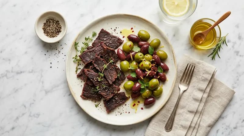 Beef Jerky e Azeitonas