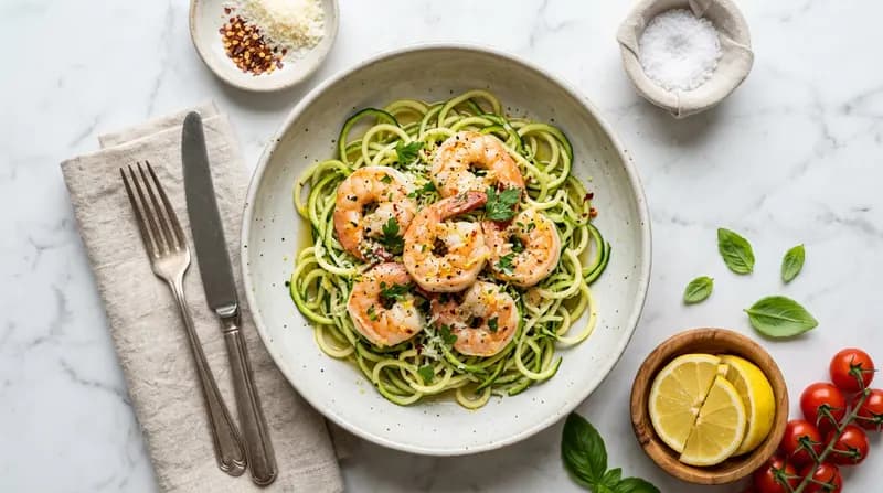 蒜香蝦配櫛瓜麵