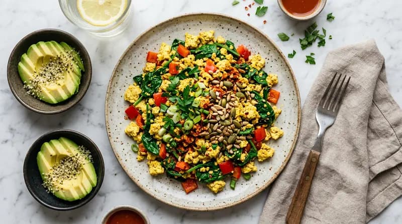 Tofu-Rührei mit Spinat