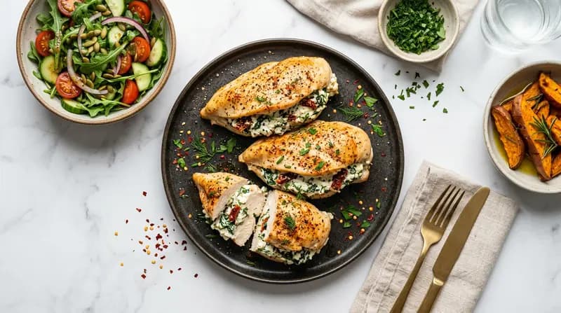 Mit Hüttenkäse gefülltes Hähnchen