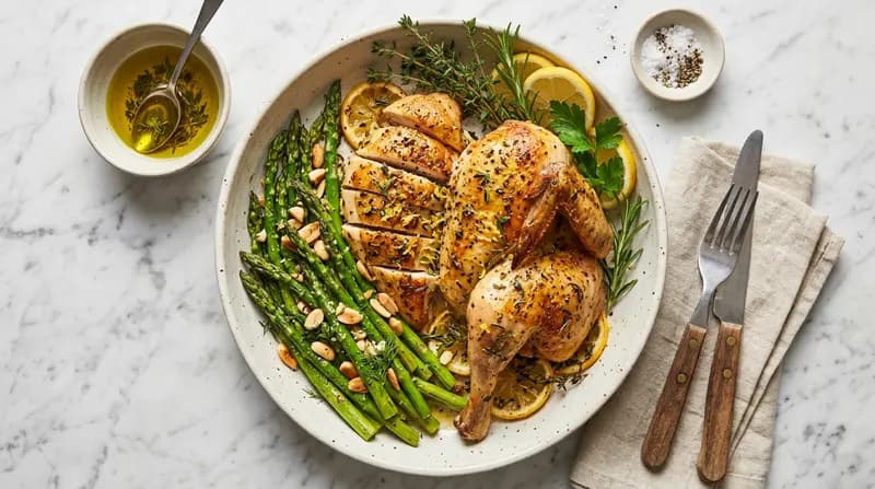 檸檬香草烤雞配蘆筍