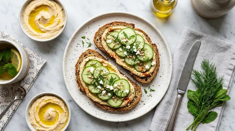 Roggen-Toast mit Hummus & Gurke