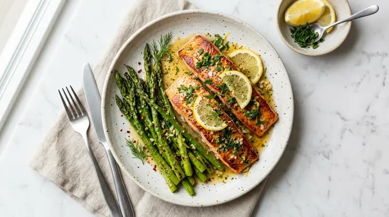 레몬 갈릭 버터 연어 & 아스파라거스
