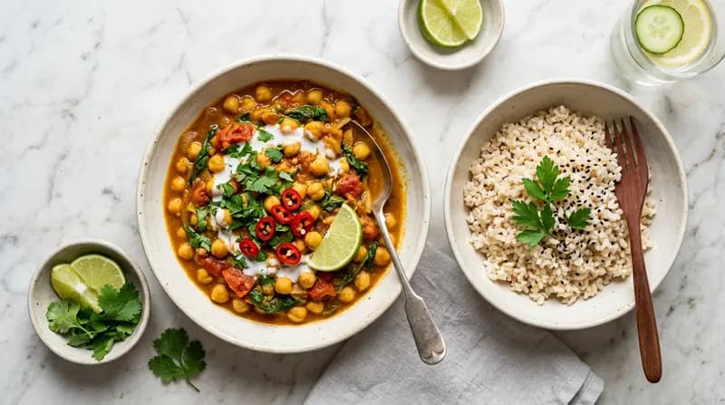 현미를 곁들인 병아리콩 커리