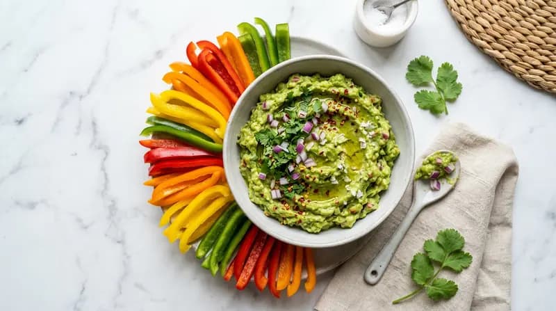 Guacamole et lamelles de poivron