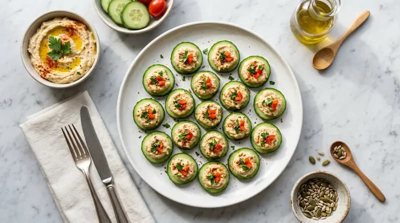 Rondelles de concombre au houmous