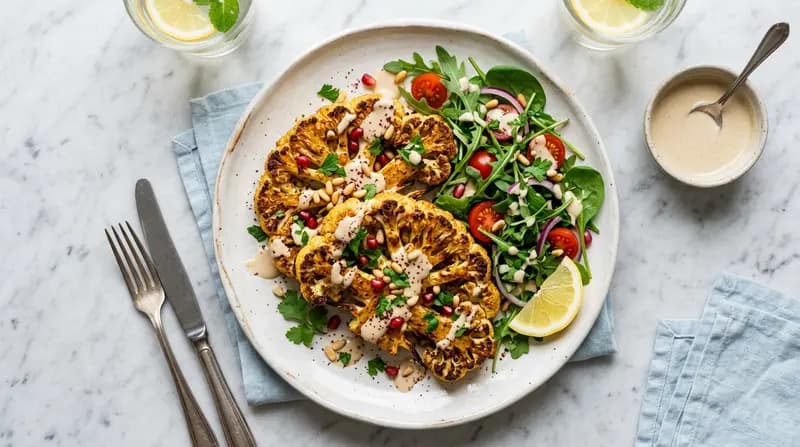 カリフラワーのローストステーキ タヒニソース添え