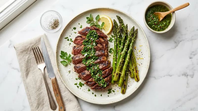 Steak au chimichurri et asperges