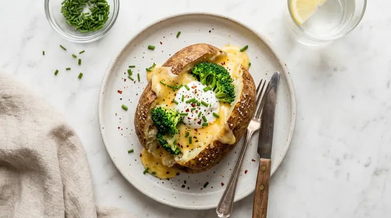 Papa al horno con queso y brócoli