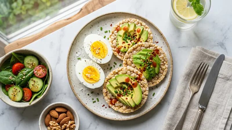 Œufs durs et galettes de riz