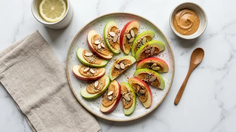 Apfelscheiben mit Erdnussbutter