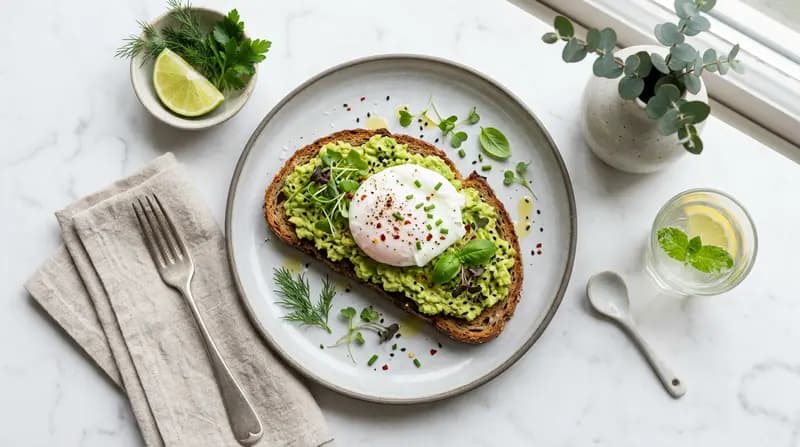 Avocado und pochiertes Ei auf Roggenbrot