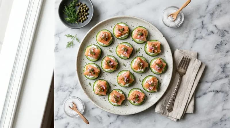 Rodelas de Pepino com Salmão Defumado