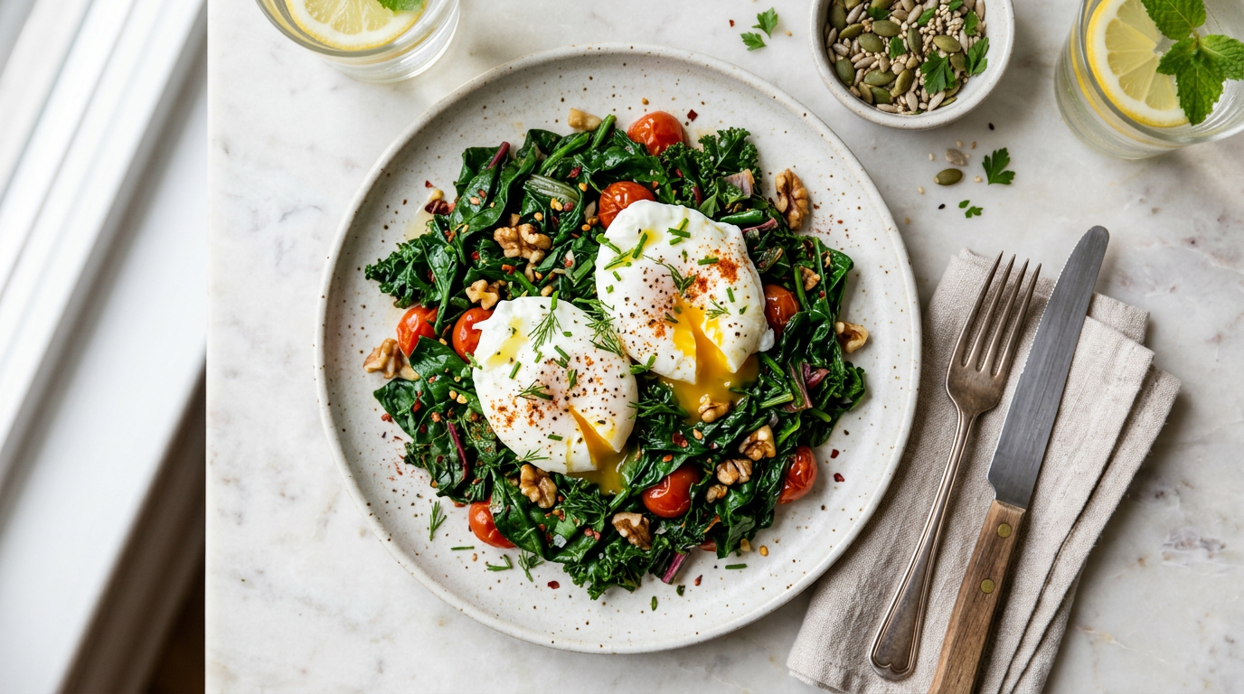 Poached Eggs on Sautéed Greens