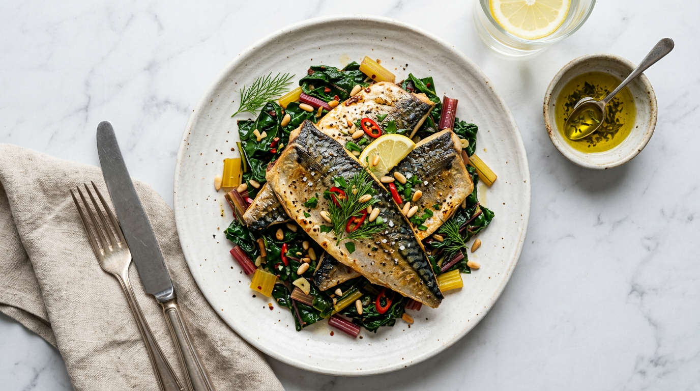 Mackerel with Sautéed Swiss Chard