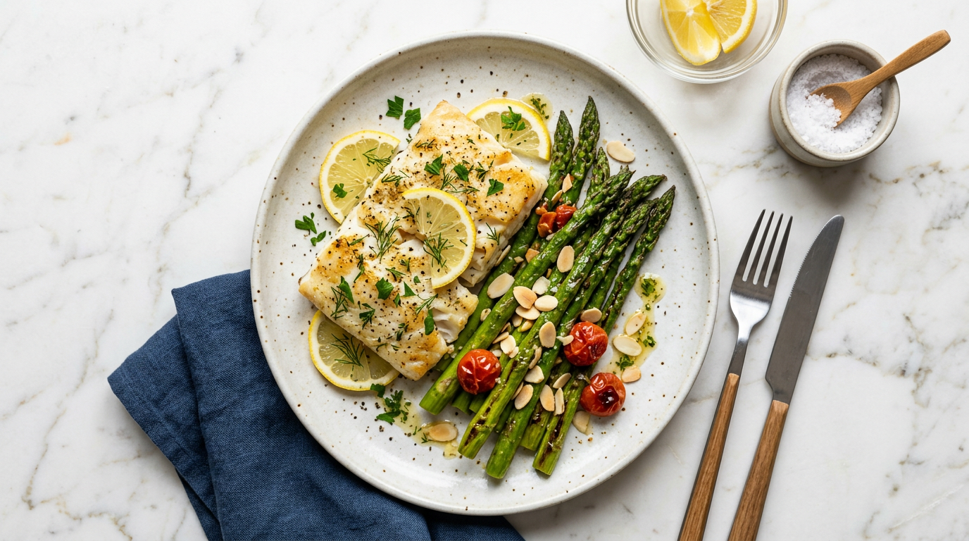 Baked Cod with Lemon and Asparagus