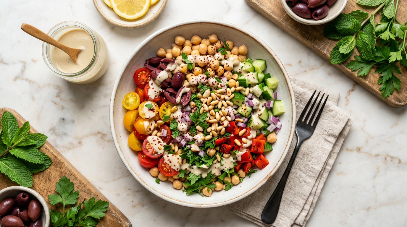 Mediterranean Chickpea Salad with Tahini Dressing