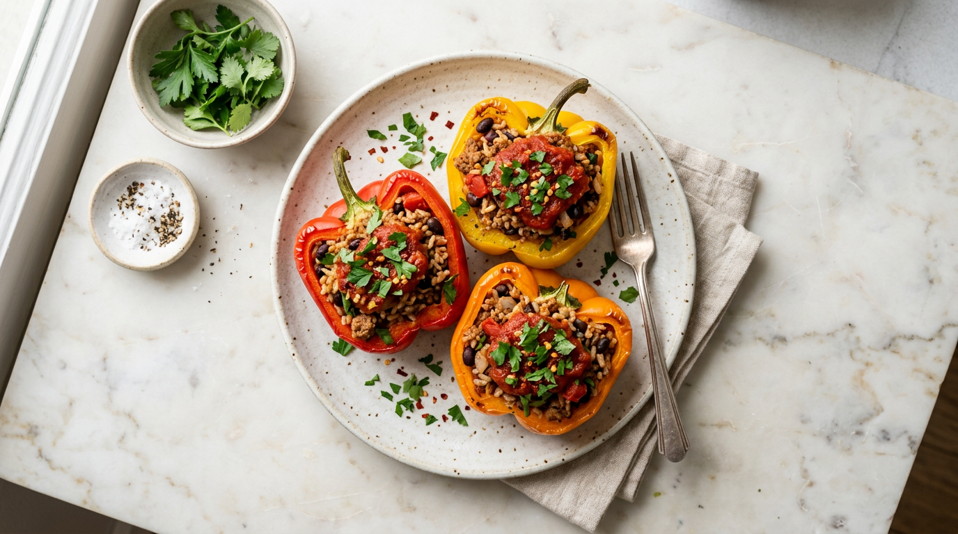 Stuffed Bell Peppers with Ground Turkey and Rice