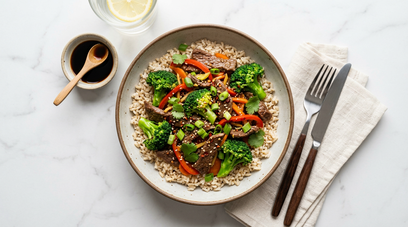 Beef and Broccoli with Brown Rice