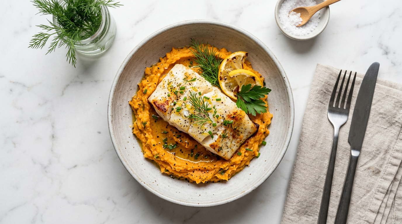 Baked Cod with Sweet Potato Mash