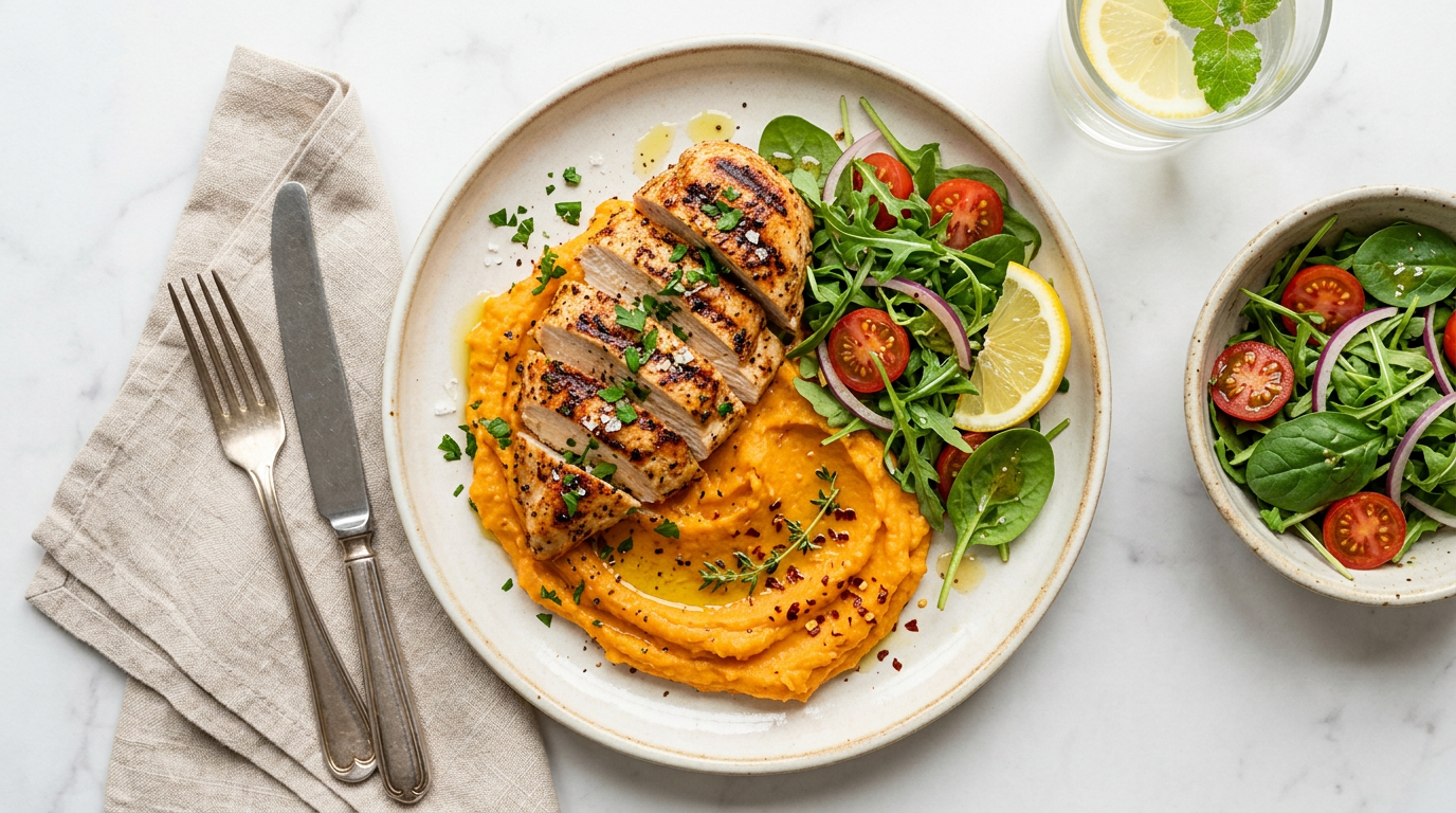 Grilled Chicken and Sweet Potato Mash