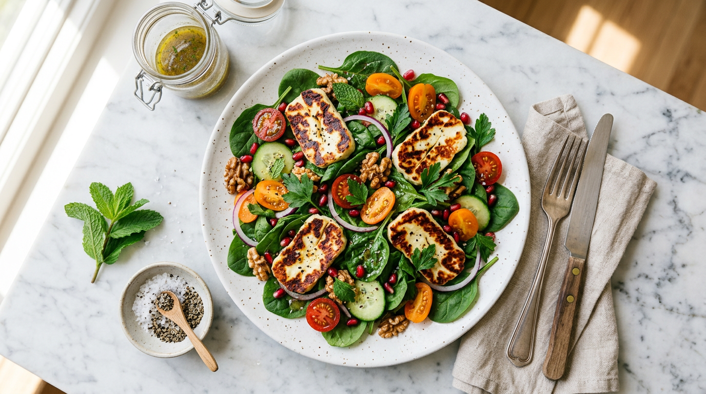 Grilled Halloumi and Spinach Salad
