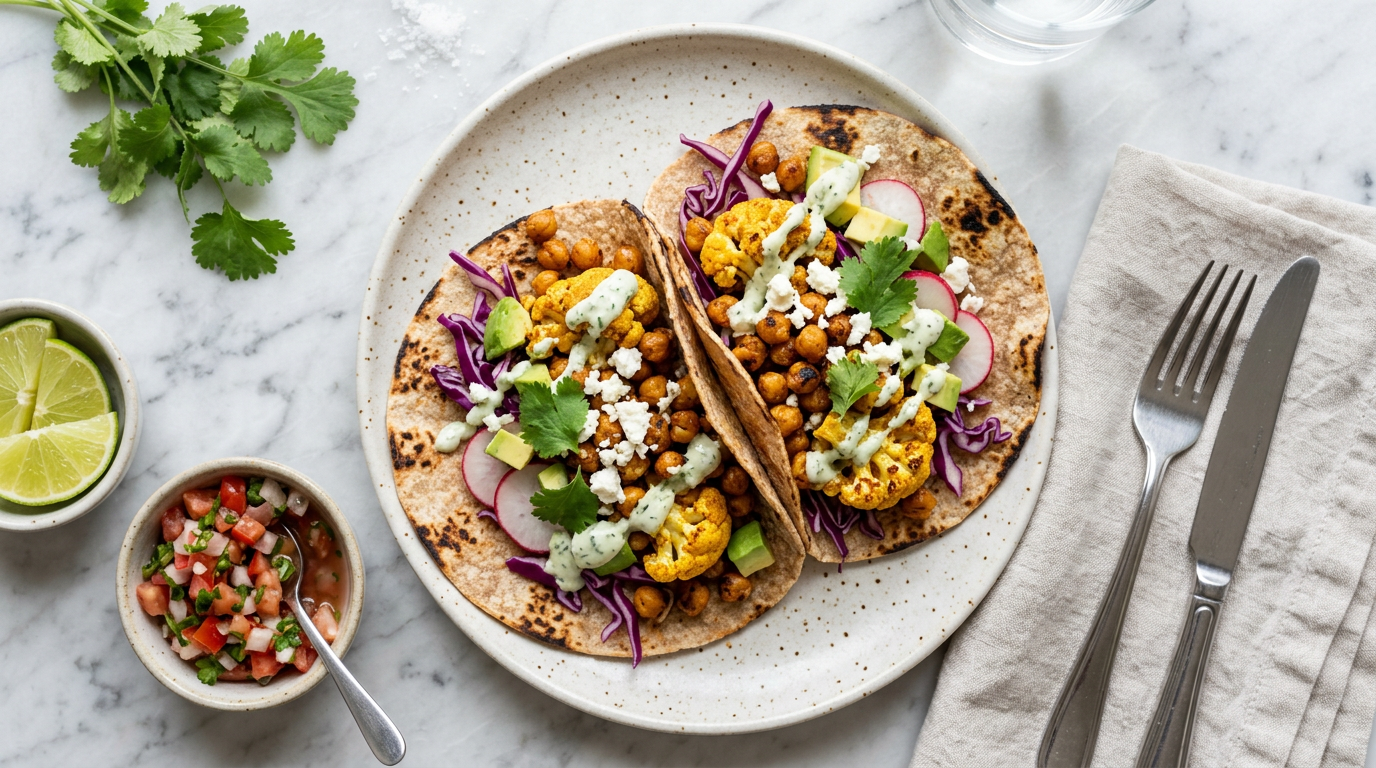 Roasted Cauliflower and Chickpea Tacos