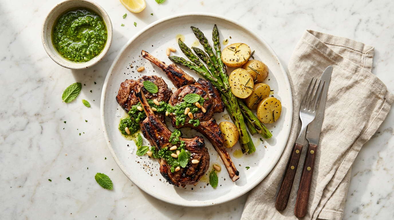 Grilled Lamb Chops with Mint Pesto