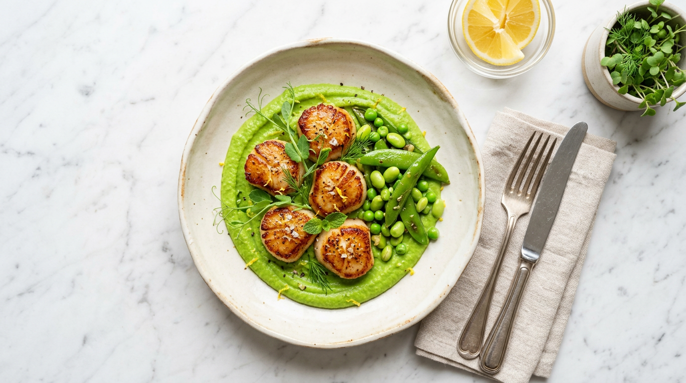 Seared Scallops with Pea Puree