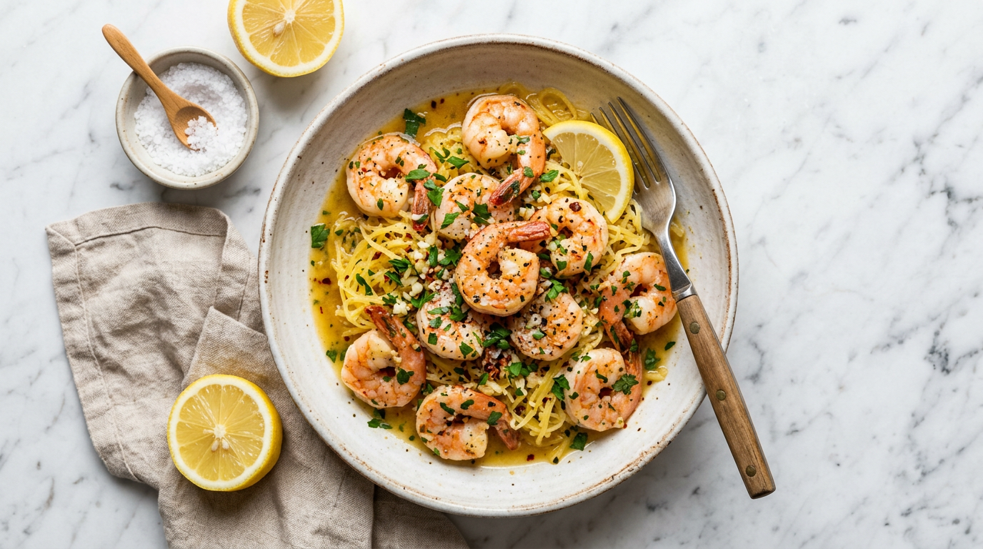 Garlic Butter Shrimp with Spaghetti Squash