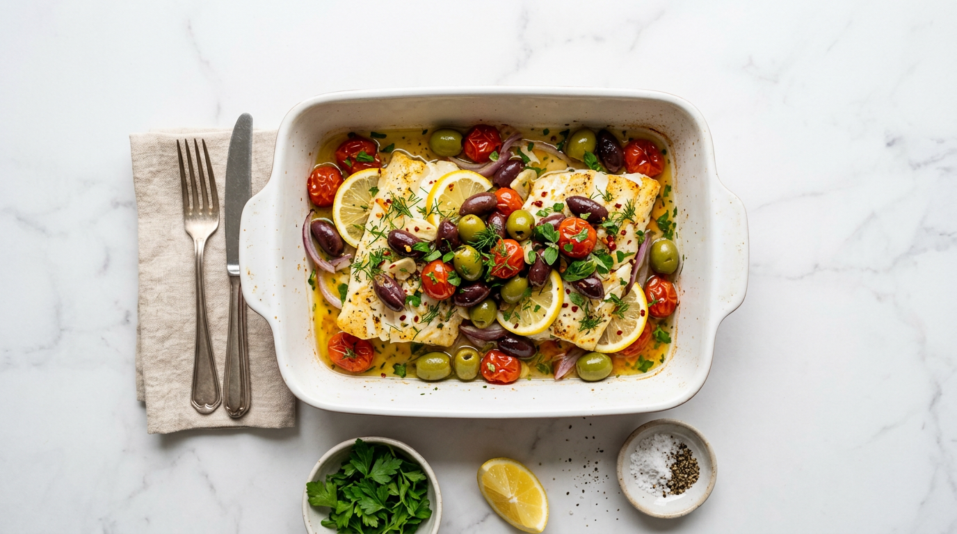 Baked Cod with Olives