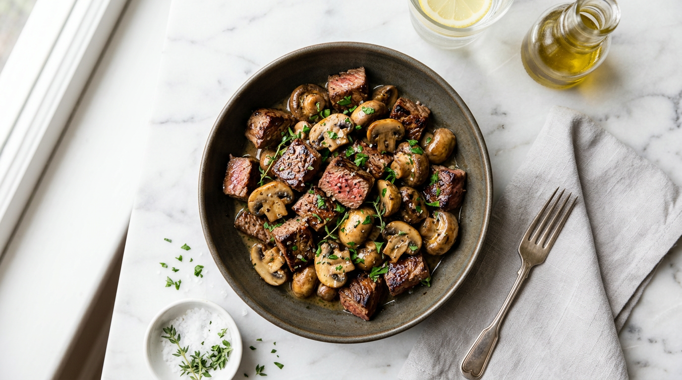 Steak Bites with Garlic Butter Mushrooms