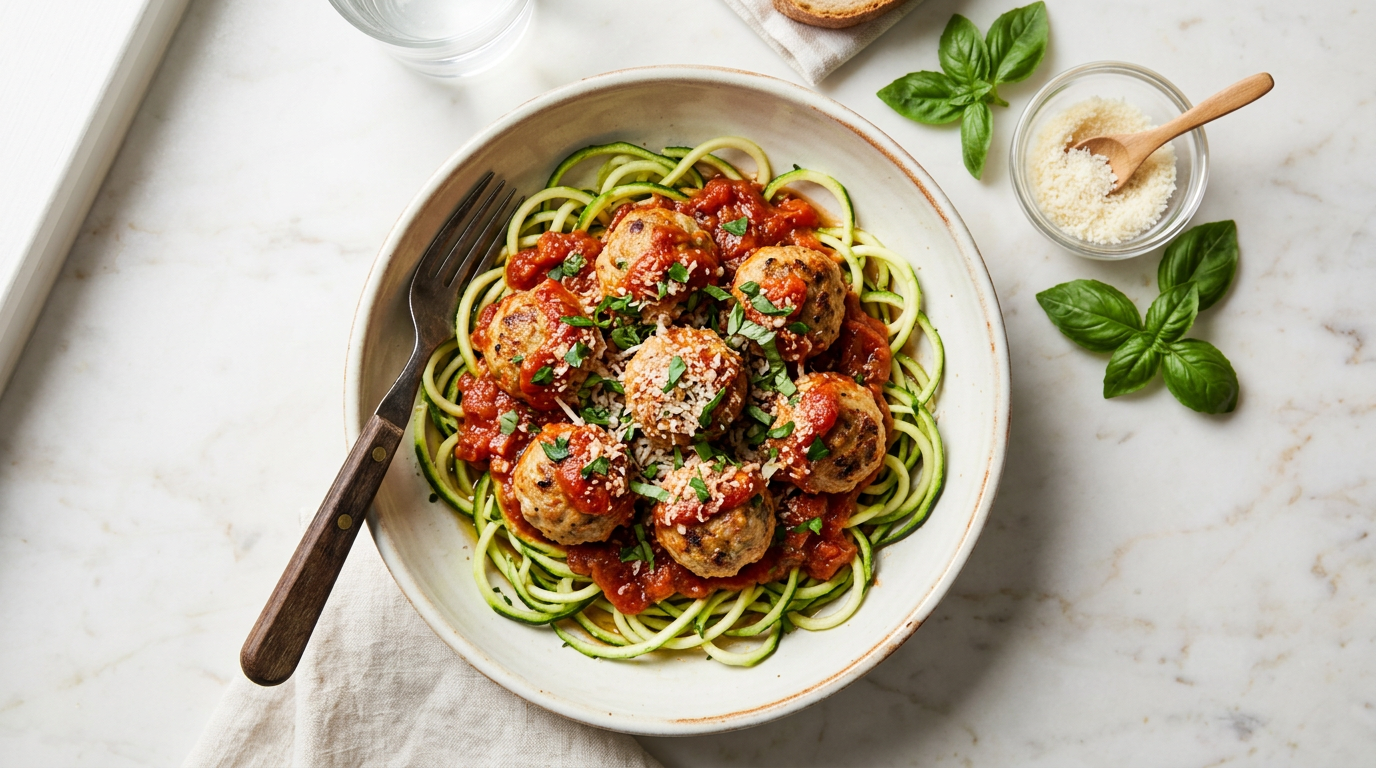 Turkey Meatballs with Marinara and Zoodles