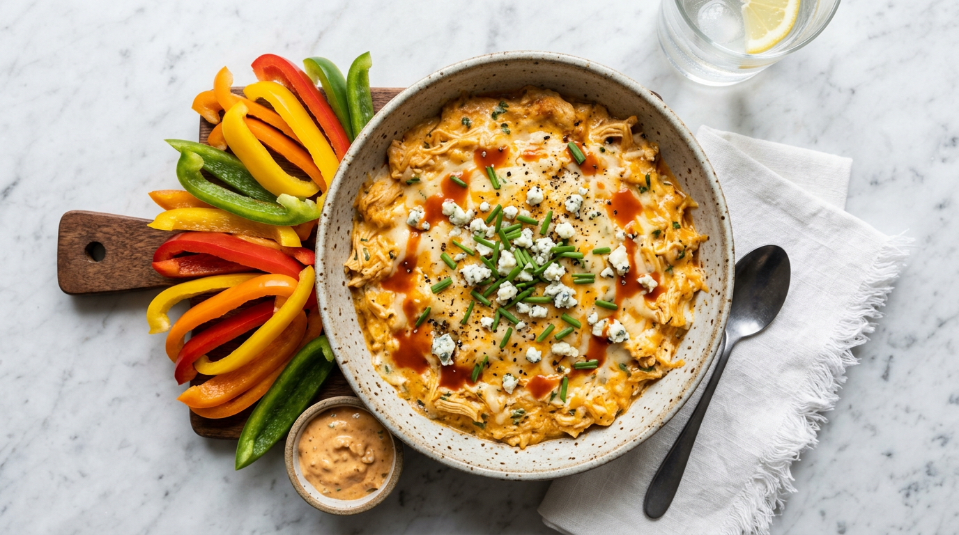 Buffalo Chicken Dip with Bell Pepper Strips