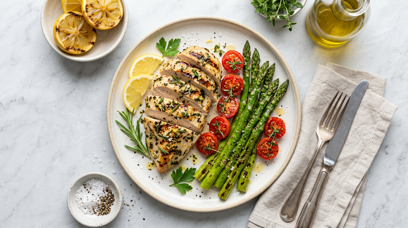 Lemon Herb Grilled Chicken with Asparagus