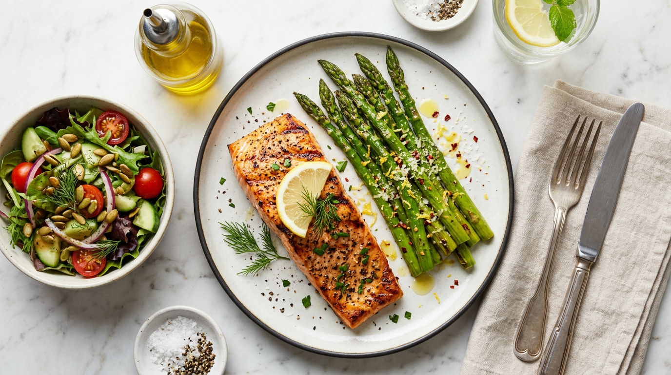 Grilled Salmon with Lemon Asparagus