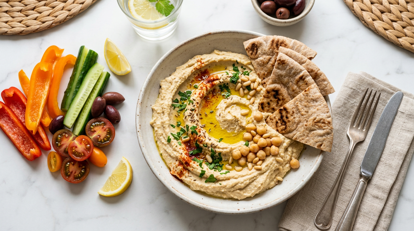 Hummus and Whole Wheat Pita Plate