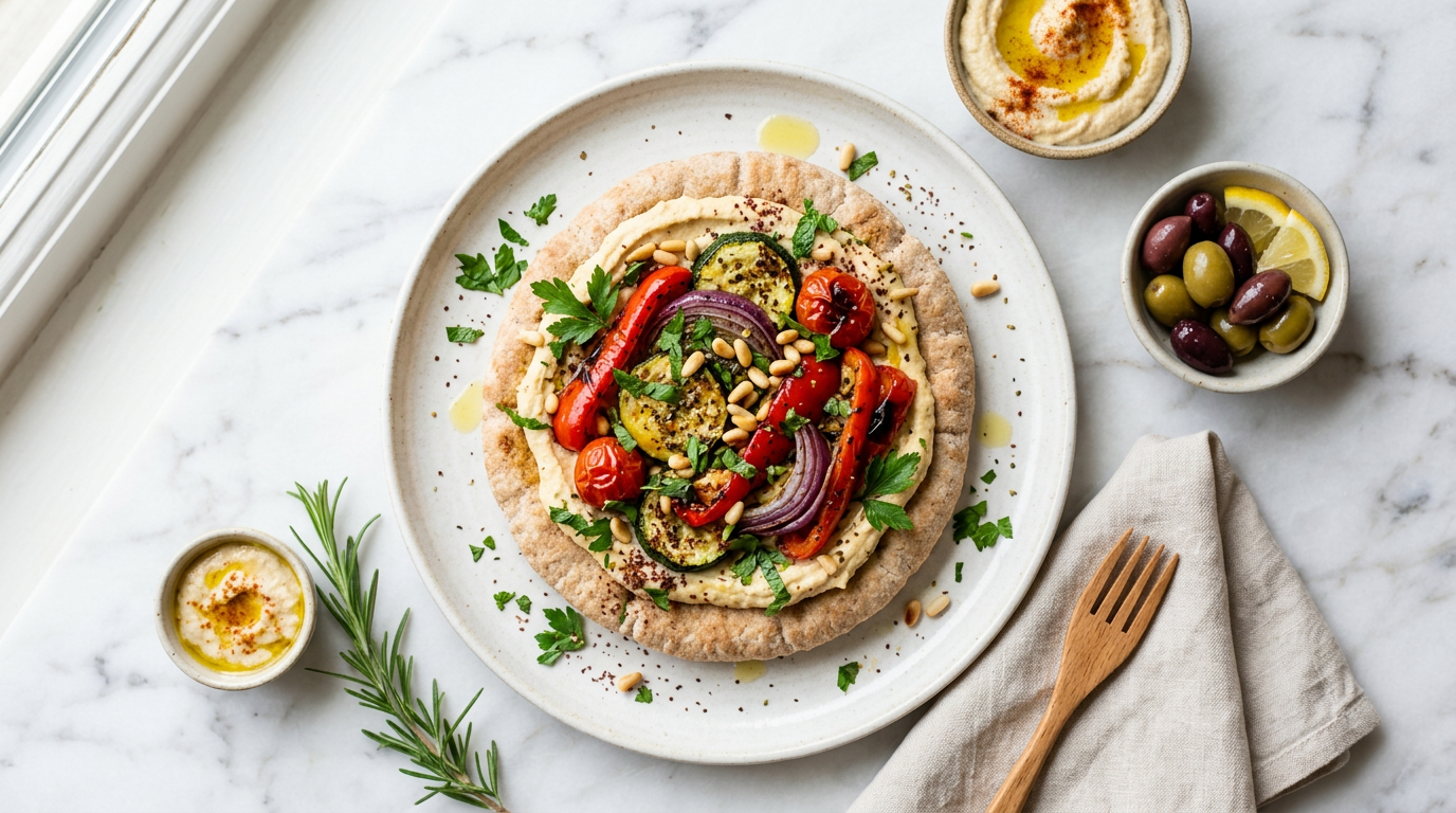 Hummus and Roasted Veggie Pita
