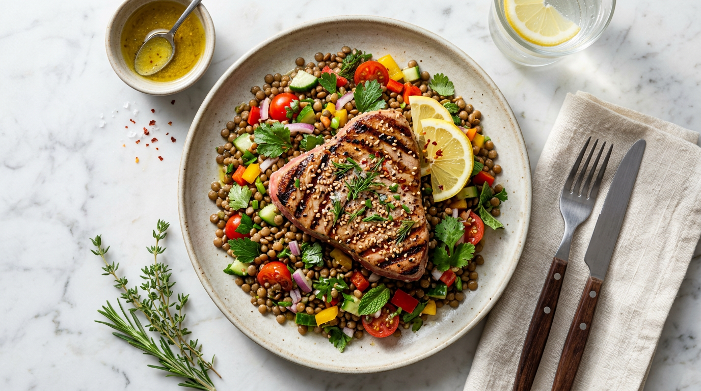 Tuna Steak and Lentil Salad