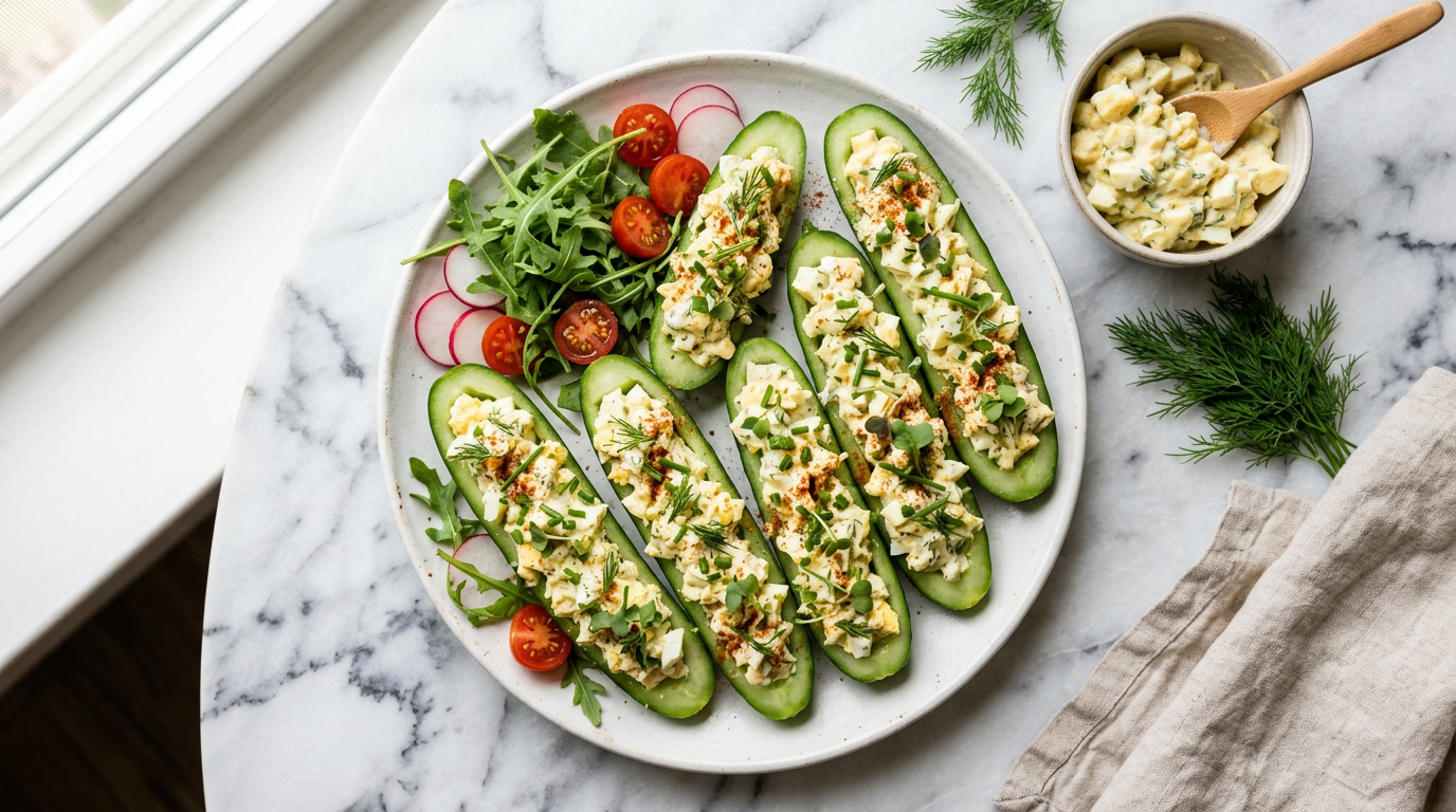 Egg Salad Cucumber Boats